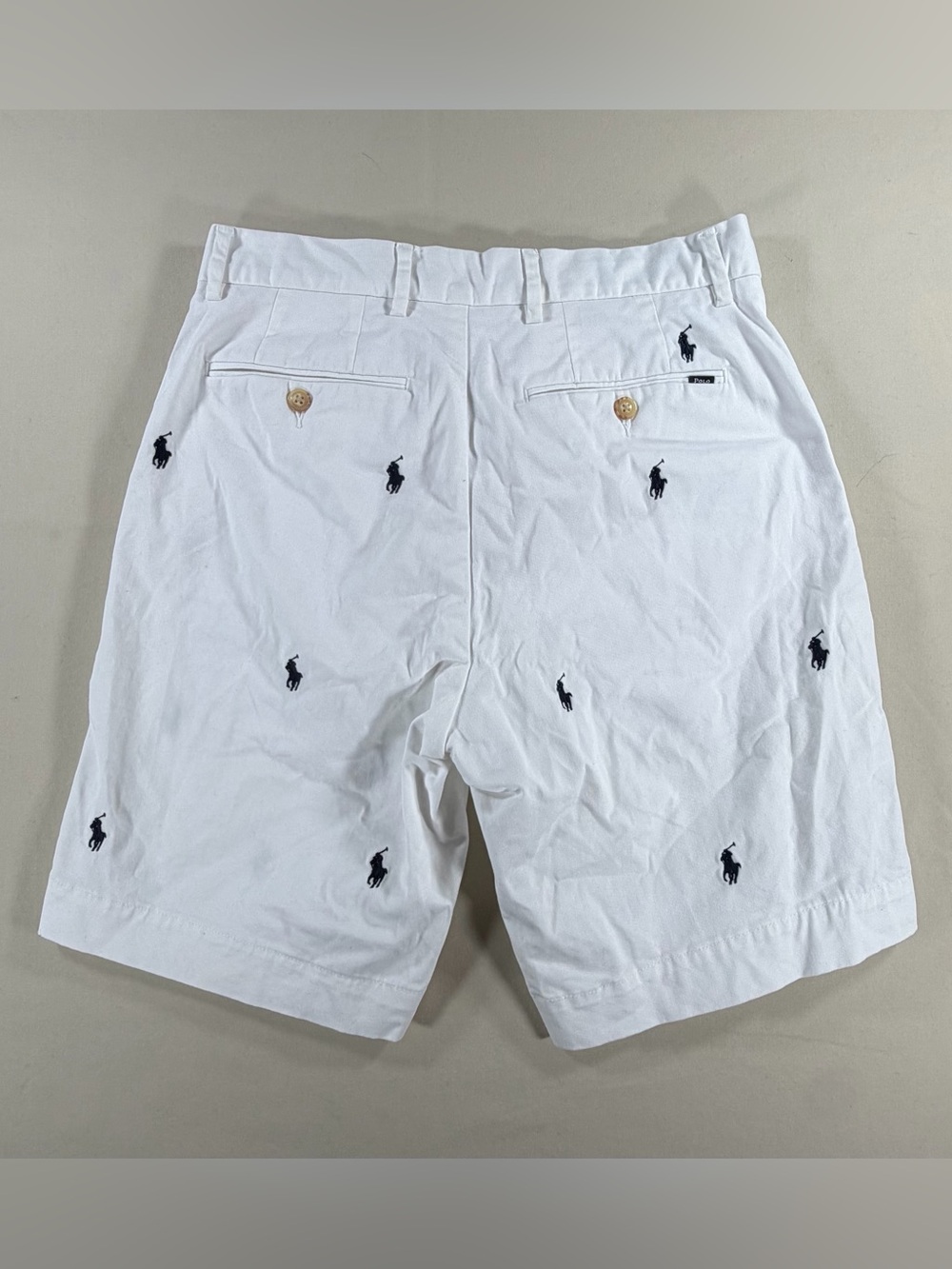 Ralph Lauren White Shorts with Navy Polo Embroidered Logos sz 29 808